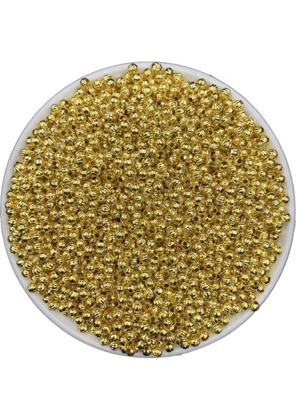 4mm Gold / Altın Sarısı Renk Çizgili Metal Demir Top Boncuk,takı Yapım Boncuğu (25GR ~400 Adet)