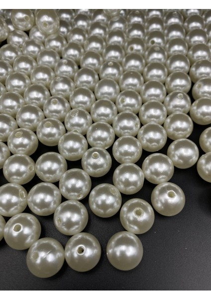 100GR 16MM Krem Renk Lüks / Lüx Kaplama Plastik Inci Boncuk Çanta,takı Boncuğu (100GR,~45 Adet)