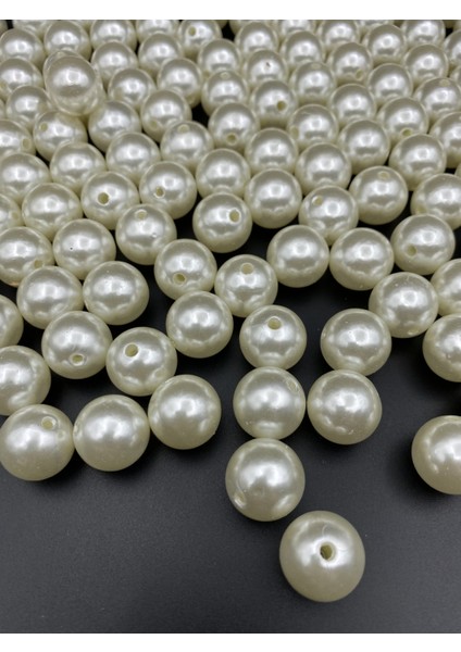 100GR 18MM Krem Renk Lüks / Lüx Kaplama Plastik Inci Boncuk Çanta,takı Boncuğu (100GR,~33 Adet)