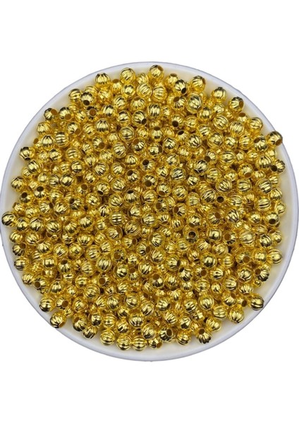 Çizgili 6mm Gold / Altın Sarısı Renk Metal Demir Top Boncuk,takı Yapım Boncuğu (25GR ~70 Adet)