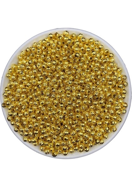Çizgili 5mm Gold / Altın Sarısı Renk Metal Demir Top Boncuk,takı Yapım Boncuğu (25GR ~140 Adet)