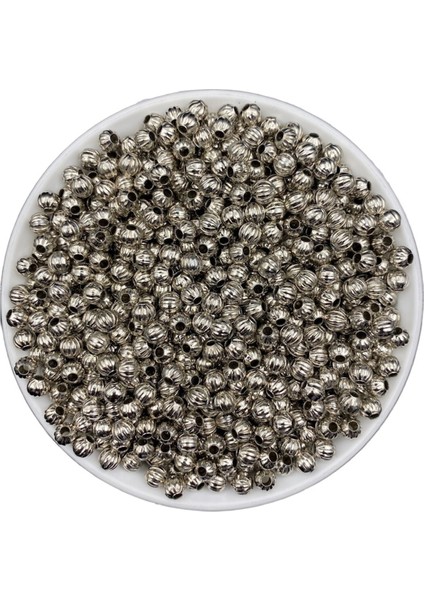 Çizgili 6mm Nikel / Gümüş Renk Metal Demir Top Boncuk,takı Yapım Boncuğu (25GR ~85 Adet)