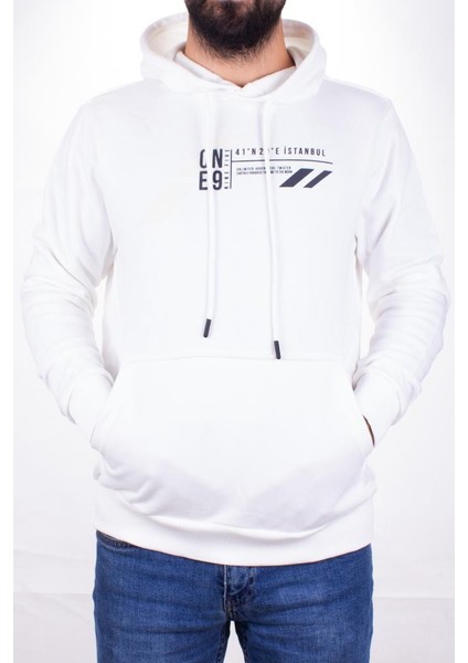 1910 Ekru Kapüşonlu Erkek Sweatshirt