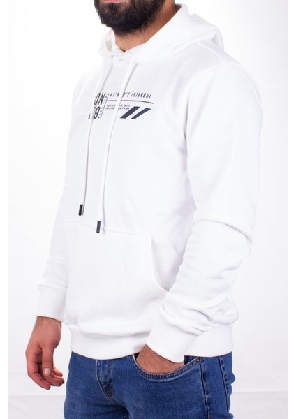 1910 Ekru Kapüşonlu Erkek Sweatshirt