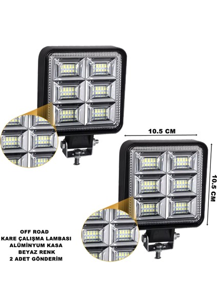 Off Road LED Kare Çalışma Lambası Beyaz Renk 48 LED 10,5 x 10,5 cm 2 Adet - Friemats