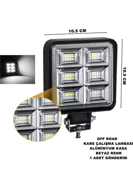Off Road LED Kare Çalışma Lambası Beyaz Renk 48 LED 10,5 x 10,5 cm 1 Adet - Friemats