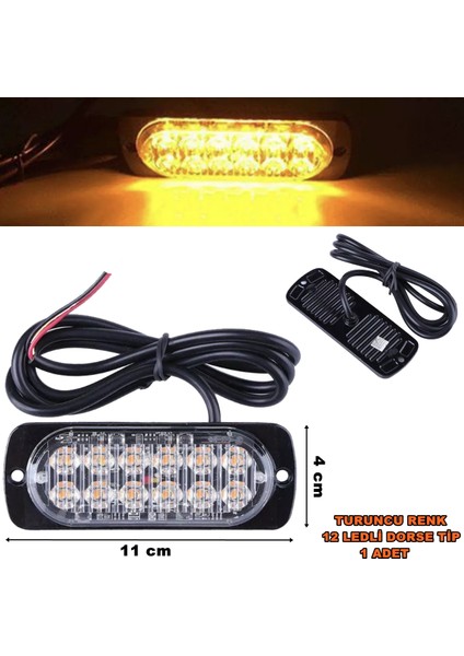 Off Road LED Lamba Turuncu Renk Dorse Tip 12 LED 4 x 11 cm 1 Adet - Friemats