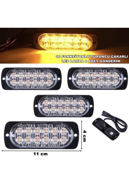 LED Lamba Turuncu 16 Fonksiyonlu 12 LED 4 x 11 cm 4 Adet -