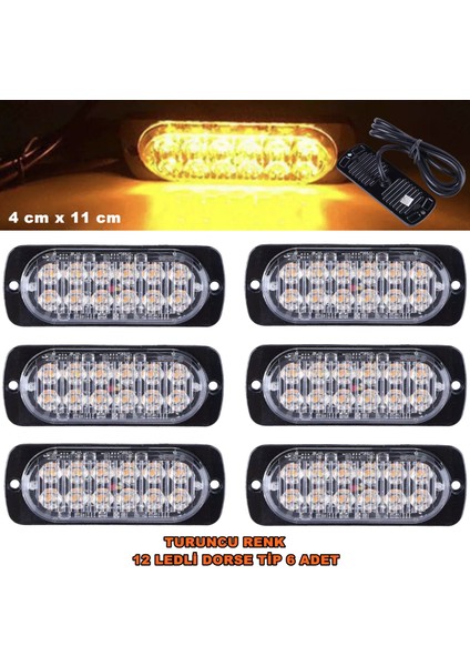 Off Road LED Lamba Turuncu Renk Dorse Tip 12 LED 4 x 11 cm 6 Adet - Friemats