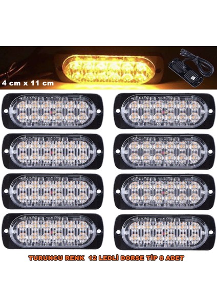 Off Road LED Lamba Turuncu Renk Dorse Tip 12 LED 4 x 11 cm 8 Adet - Friemats