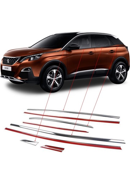 Peugeot 3008 Cam Alt Çıta Nikelajı 2016-2022 Arası 8 Prç.p Çelik