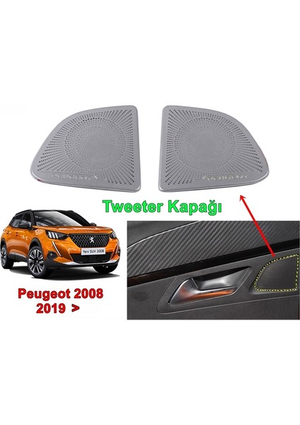 Peugeot 2008 Iç Kapı Tweeter Kapağı 2019 Sonrası 2 Prç Aluminyum