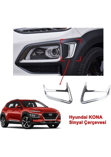 Hyundai Kona Ön Sinyal Çerçevesi 2018 Sonrası Abs Krom 2 Parça