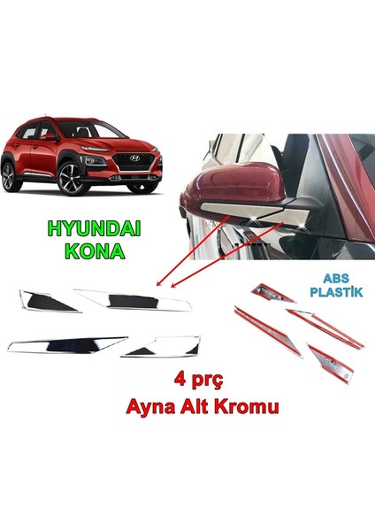 Hyundai Kona Ayna Kapak Alt Çıtası 2018 Sonrası 4 Prç. Abs Krom