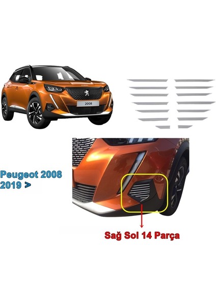 Peugeot 2008 Ön Tampon Sağ Sol Kromu 2019 Sonrası 14 Prç. P.çelik