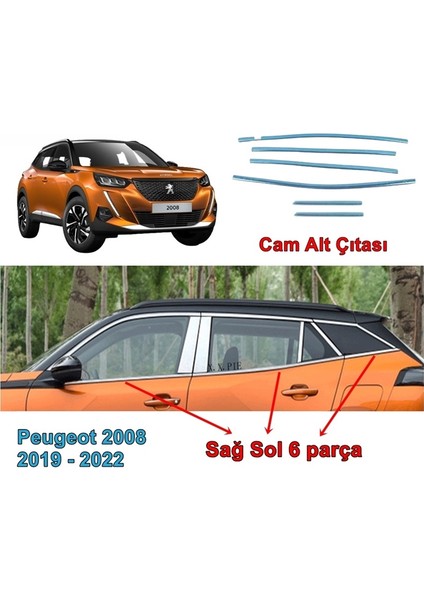 Peugeot 2008 Cam Alt Çıtası Krom 2019-2022 Arası 6 Prç. P. Çelik