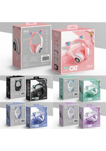 Kablosuz Bluetooth 5.0 LED Işıklı Kedili Şık Kulaklık Hediye Kız Kadın Wireless Siyah fırsatları