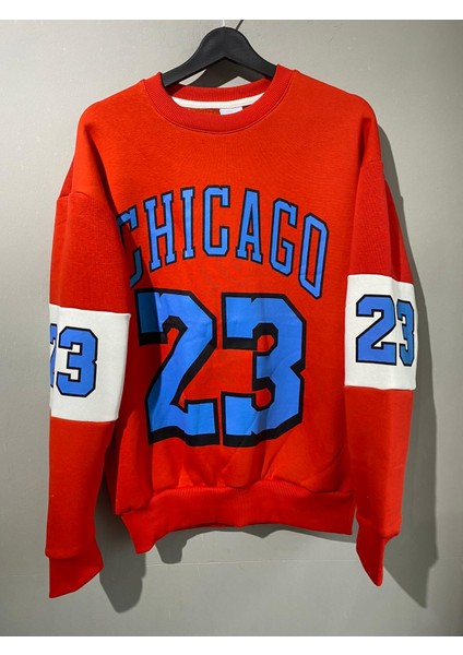 Retro Club  Unisex Oversize Chicago 23 Baskılı Polarlı Sweatshirt