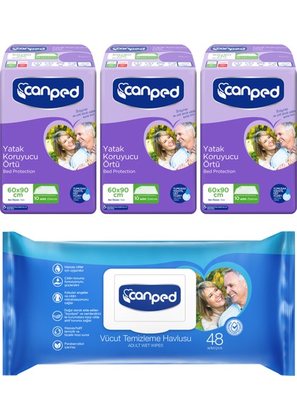 Yatak Koruyucu 60 x 90 cm 30 Adet + Canped Vücut Temizleme Mendili 1 Paket