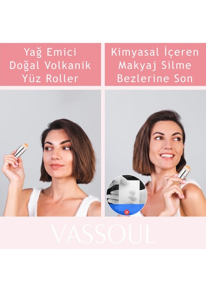 Volkanik Taş Yüz Roller, Yağ Emici, Cilt Matlaştırıcı Lav Taş + Makyaj Süngeri