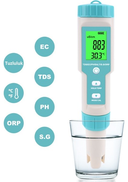 7in1 Ph/tds/ec/orp/deniz Suyu Ağırlık/tuzluluk/sıcaklık C-600 Ph Ölçer Su Kalitesi Monitörü