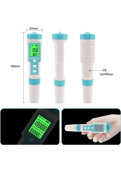 7in1 Ph/tds/ec/orp/deniz Suyu Ağırlık/tuzluluk/sıcaklık C-600 Ph Ölçer Su Kalitesi Monitörü