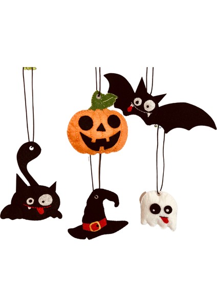 Accessory Halloween, Cadılar Bayramı 5li Süs Seti "yarasa, Bal Kabağı, Hayalet, Kedi, Şapka"