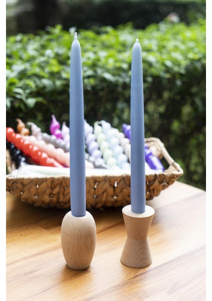 Açık Mavi Ikili Şamdan Mum