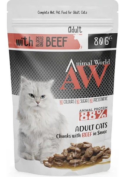 Animal World Sos Içinde Parça Sığır Etli Yetişkin Kedi Pouch Mama 80 gr