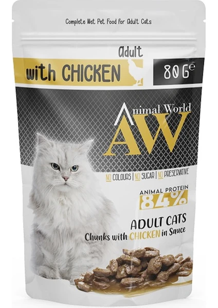 Animal World Sos Içinde Parça Tavuk Etli Yetişkin Kedi Pouch Mama 80 gr