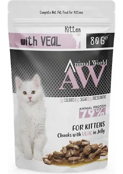 Animal World Jöle Içinde Parça Dana Etli Yavru Kedi Pouch Mama 80 gr