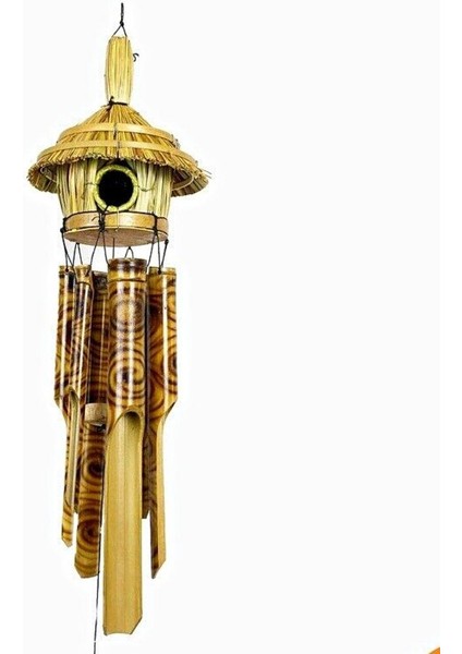Hasır Kuş Yuvalı Bambu Rüzgar Çanı 45 cm