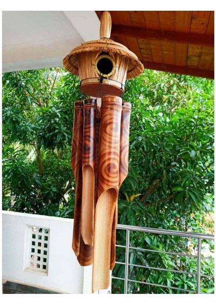 Hasır Kuş Yuvalı Bambu Rüzgar Çanı 45 cm