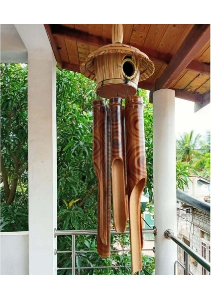 Hasır Kuş Yuvalı Bambu Rüzgar Çanı 45 cm