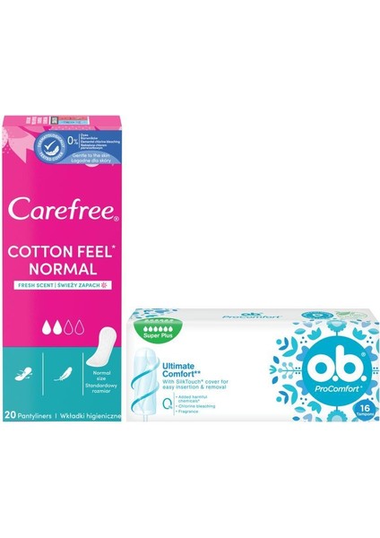 Süper Plus Tampon 16 Adet + Carefree Cotton Feel Normal Parfümlü Günlük Ped 20 Adet fiyatları