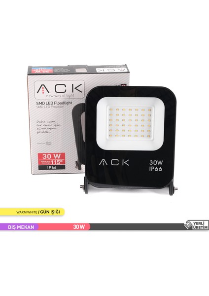 30W Smd LED Projektör Siyah Kasa 3000K Gün Işığı