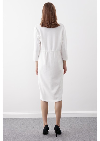 Düğmeli Beli Büzgülü Örme Elbise fiyatları