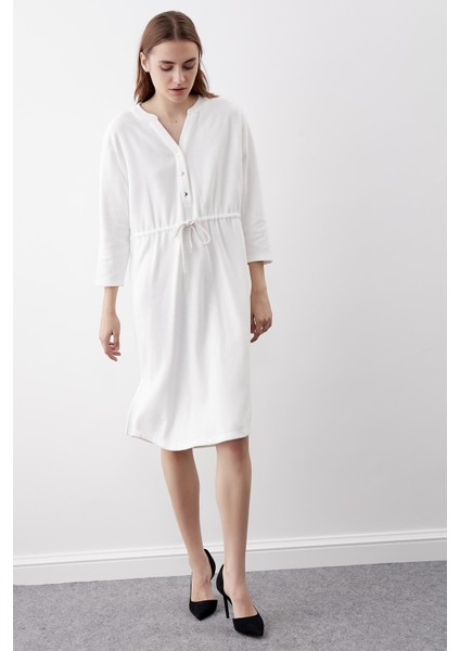 Düğmeli Beli Büzgülü Örme Elbise modelleri