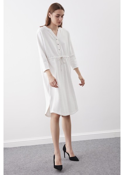 Düğmeli Beli Büzgülü Örme Elbise fırsatları