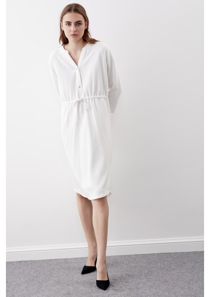 Düğmeli Beli Büzgülü Örme Elbise indirimleri