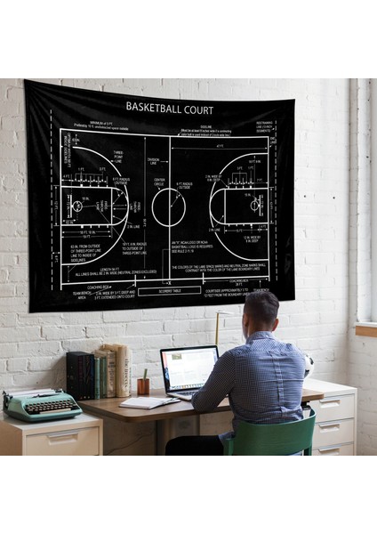 Basketball Court Chalkboard Duvar Örtüsü Basketbol Oda Dekorasyonu Çocuk Odası Duvar Dekorasyonu