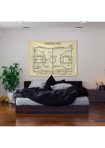 Basketball Court Vintage Duvar Örtüsü Basketbol Eskitme Efektli Oda Dekorasyonu Çocuk Odası Duvar Dekorasyonu
