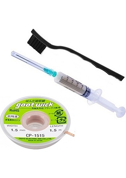 Antistatik Temizleme Fırçası Goot Wick CP-1515 Lehim Sökme Teli 1.5mm ve Lehim Toplama Anakart Tamir Seti