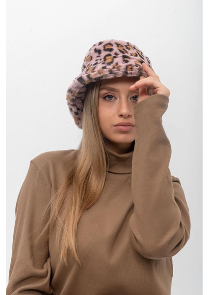 Leopar Desen Peluş Bucket Şapka
