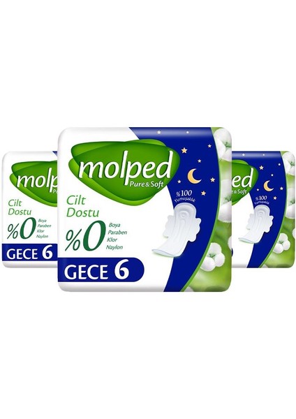 Pure & Soft Hijyenik Ped Gece 6 Adet x 3