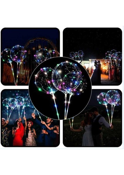3 Fonksiyonlu Balonlu LED - Işıklı Balon Fonksiyonlu Saplı Şeffaf Işıklı Çubuklu Balon