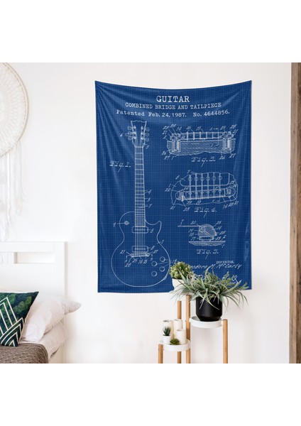 Gibson Les Paul Gitar Blueprint Tapestry Gitarlı Duvar Örtüsü Müzik Oda Dekorasyonu