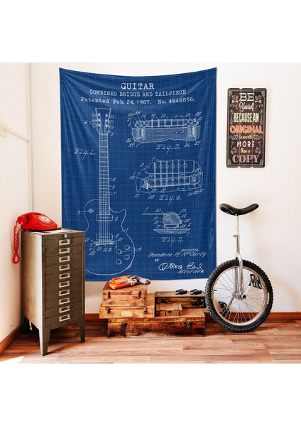 Gibson Les Paul Gitar Blueprint Tapestry Gitarlı Duvar Örtüsü Müzik Oda Dekorasyonu