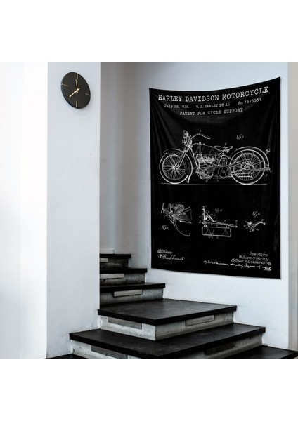 Harley Davidson Model 28B Chalkboard Tapestry Motorsikletli Duvar Örtüsü Oda Dekorasyonu
