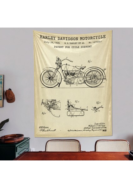Harley Davidson Model 28B Vintage Tapestry Motorsikletli Duvar Örtüsü Oda Dekorasyonu
